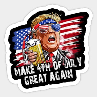 Retro Make 4th of July Great Again Funny Trump Men Drinking Beer Sticker